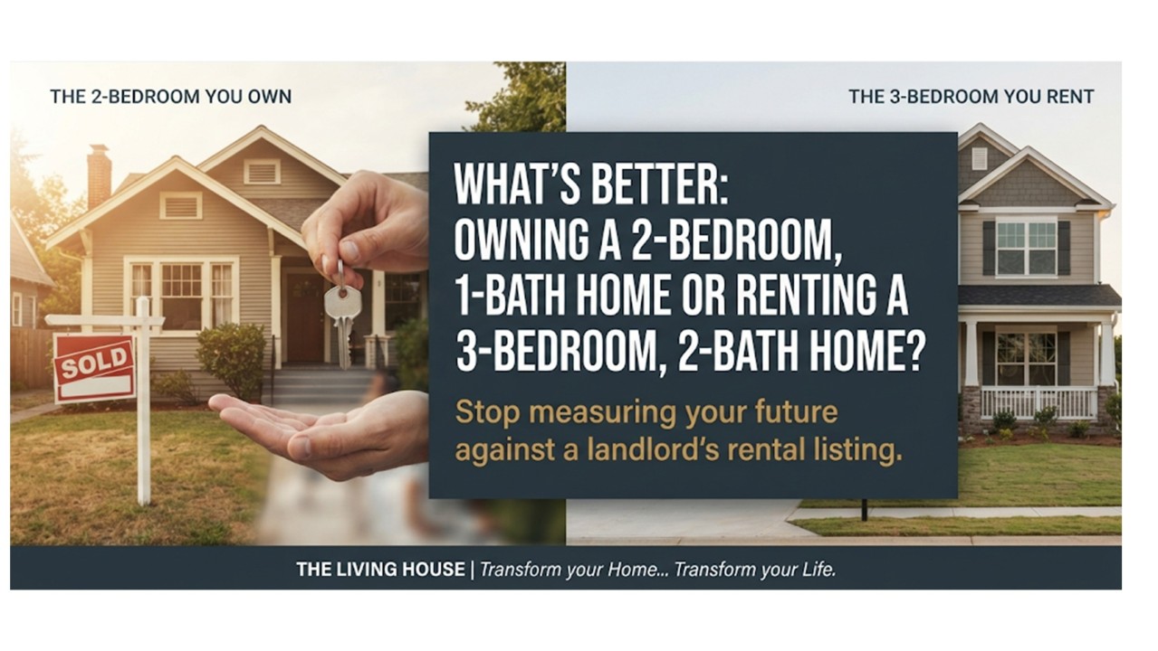 Original LinkedIn cover graphic for What's Better: Owning a 2-Bedroom, 1-Bath Home or Renting a 3-Bedroom, 2-Bath Home?